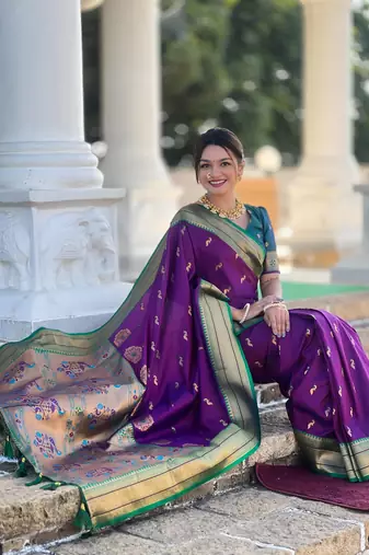 Plum Soft Paithani Silk Blend Saree