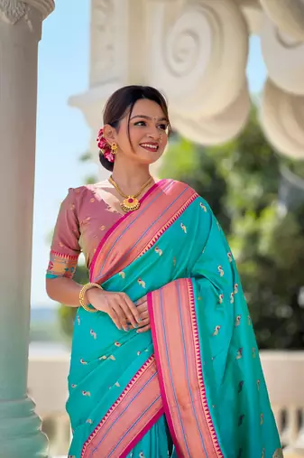 Rama Soft Paithani Silk Blend Saree