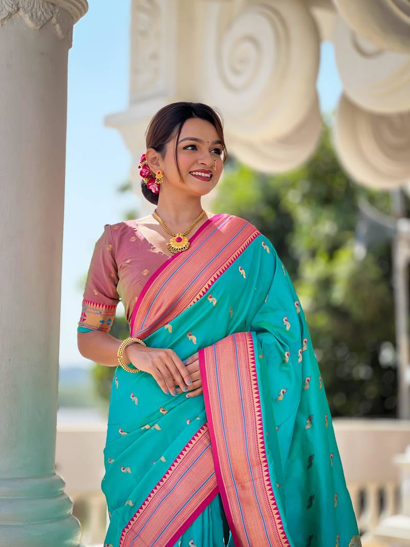 Rama Soft Paithani Silk Blend Saree