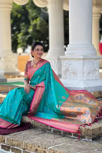 Rama Soft Paithani Silk Blend Saree
