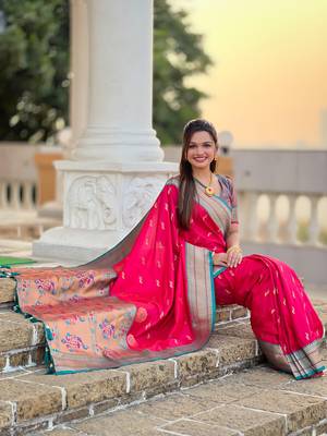 Rani Pink Soft Paithani Silk Blend Saree 1
