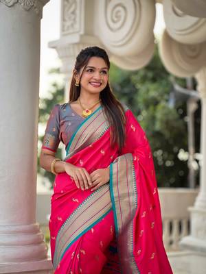 Rani Pink Soft Paithani Silk Blend Saree 2