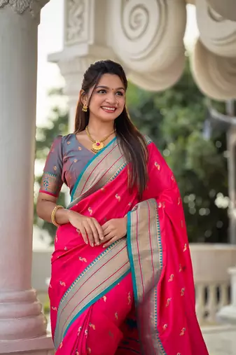 Rani Pink Soft Paithani Silk Blend Saree