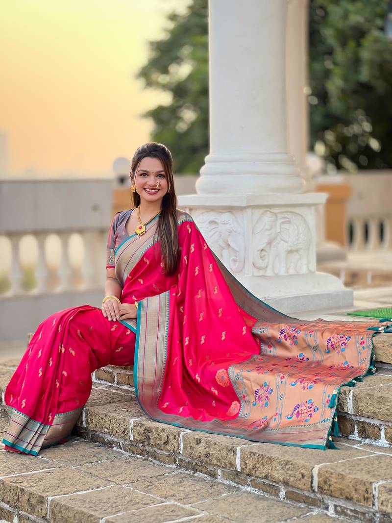 Rani Pink Soft Paithani Silk Blend Saree