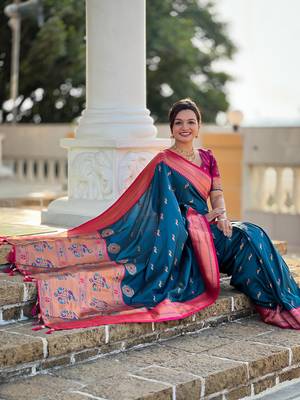Teal Soft Paithani Silk Blend Saree 1