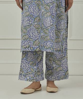 Blue floral printed cotton kurta set 5