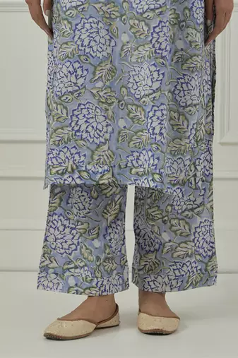 Blue floral printed cotton kurta set