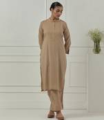 Mustard cotton stripes printed kurta set