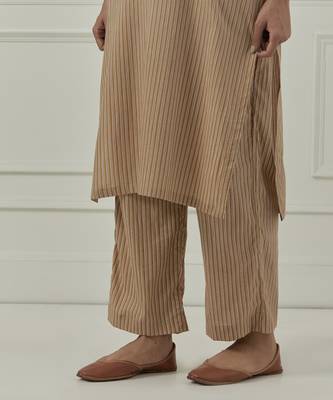 Mustard cotton stripes printed kurta set 5