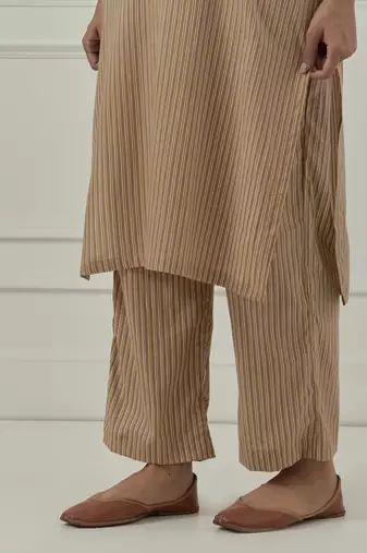 Mustard cotton stripes printed kurta set