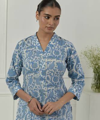 Floral printed  blue cotton kurta set 4