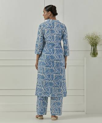 Floral printed  blue cotton kurta set 5