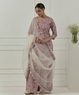 Maroon cotton floral printed kurta set 1