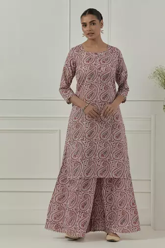Maroon cotton floral printed kurta set