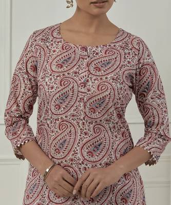Maroon cotton floral printed kurta set 3