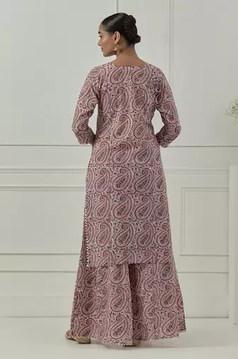 Maroon cotton floral printed kurta set