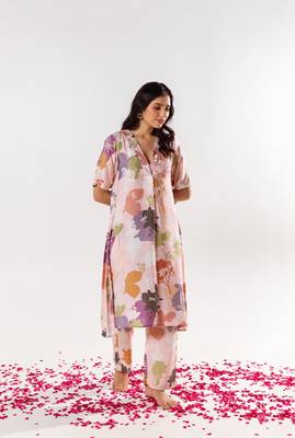 Pink cotton silk printed alara set 1