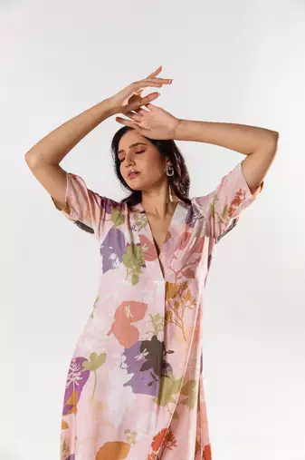 Pink cotton silk printed alara set