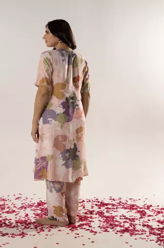 Pink cotton silk printed alara set