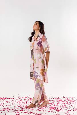 Pink cotton silk printed amara set 1