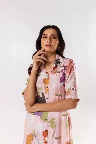 Pink cotton silk printed amara set