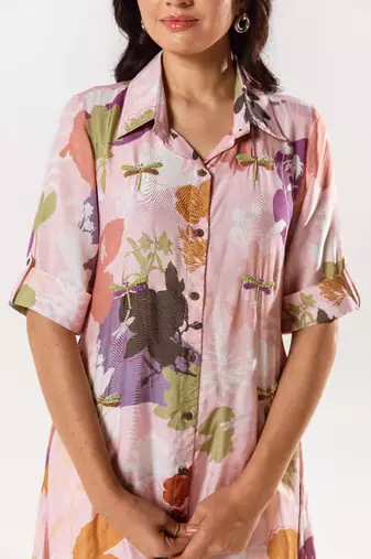 Pink cotton silk printed amara set
