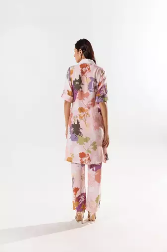 Pink cotton silk printed amara set