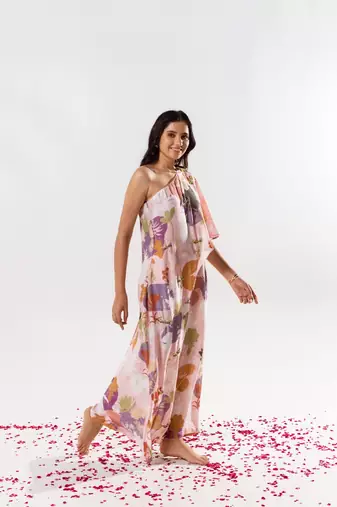 Pink cotton silk printed camilla jumpsuit