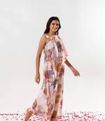 Pink cotton silk printed camilla jumpsuit