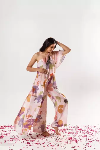 Pink cotton silk printed camilla jumpsuit