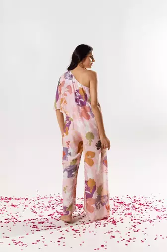 Pink cotton silk printed camilla jumpsuit