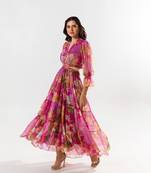 Maroon chiffon printed fleur dress