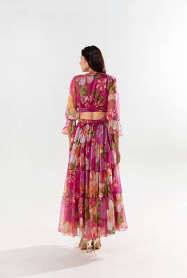 Maroon chiffon printed fleur dress 3
