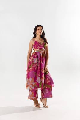 Maroon chiffon printed rosalie set 1