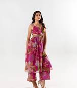 Maroon chiffon printed rosalie set