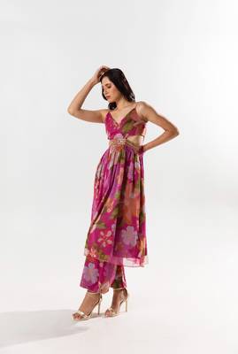 Maroon chiffon printed rosalie set 2