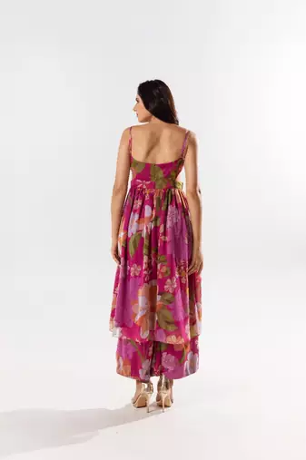 Maroon chiffon printed rosalie set