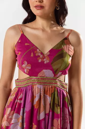 Maroon chiffon printed rosalie set