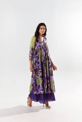 Purple chiffon printed diana set 1