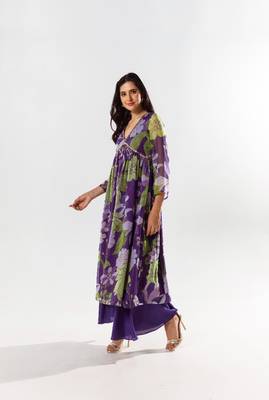 Purple chiffon printed diana set 2