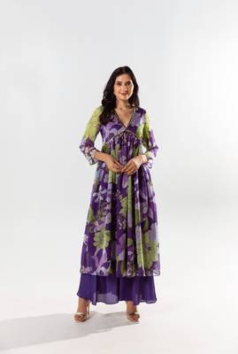 Purple chiffon printed diana set 3