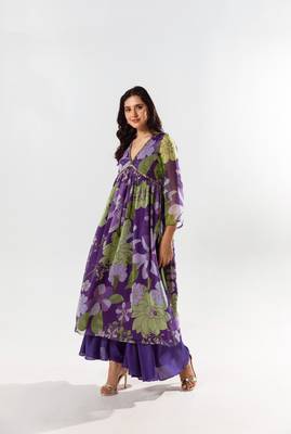 Purple chiffon printed diana set 4