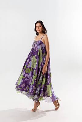 Purple chiffon printed bianca dress 1