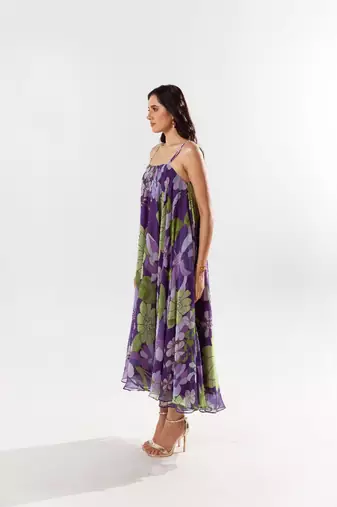 Purple chiffon printed bianca dress