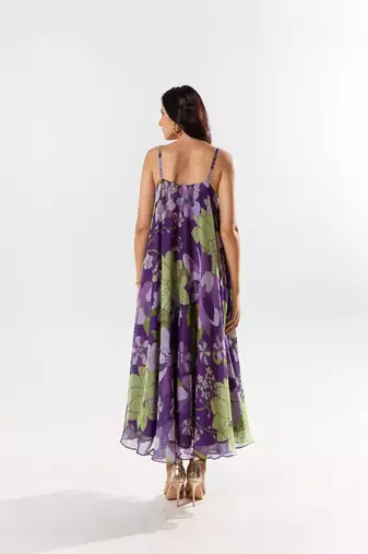 Purple chiffon printed bianca dress