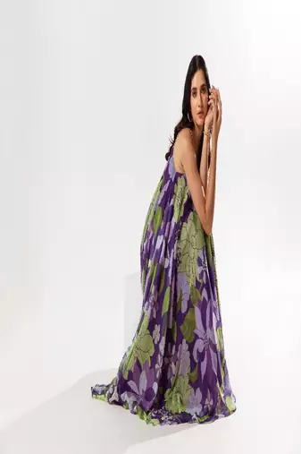 Purple chiffon printed bianca dress