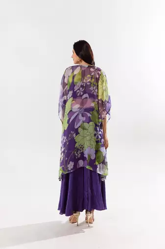 Purple chiffon printed mireya set