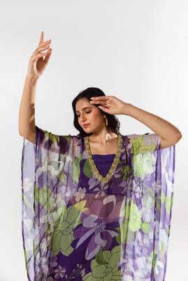 Purple chiffon printed mireya set 3