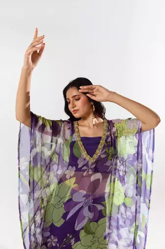 Purple chiffon printed mireya set