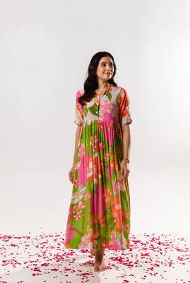 Multicolor cotton silk printed emilia dress 1